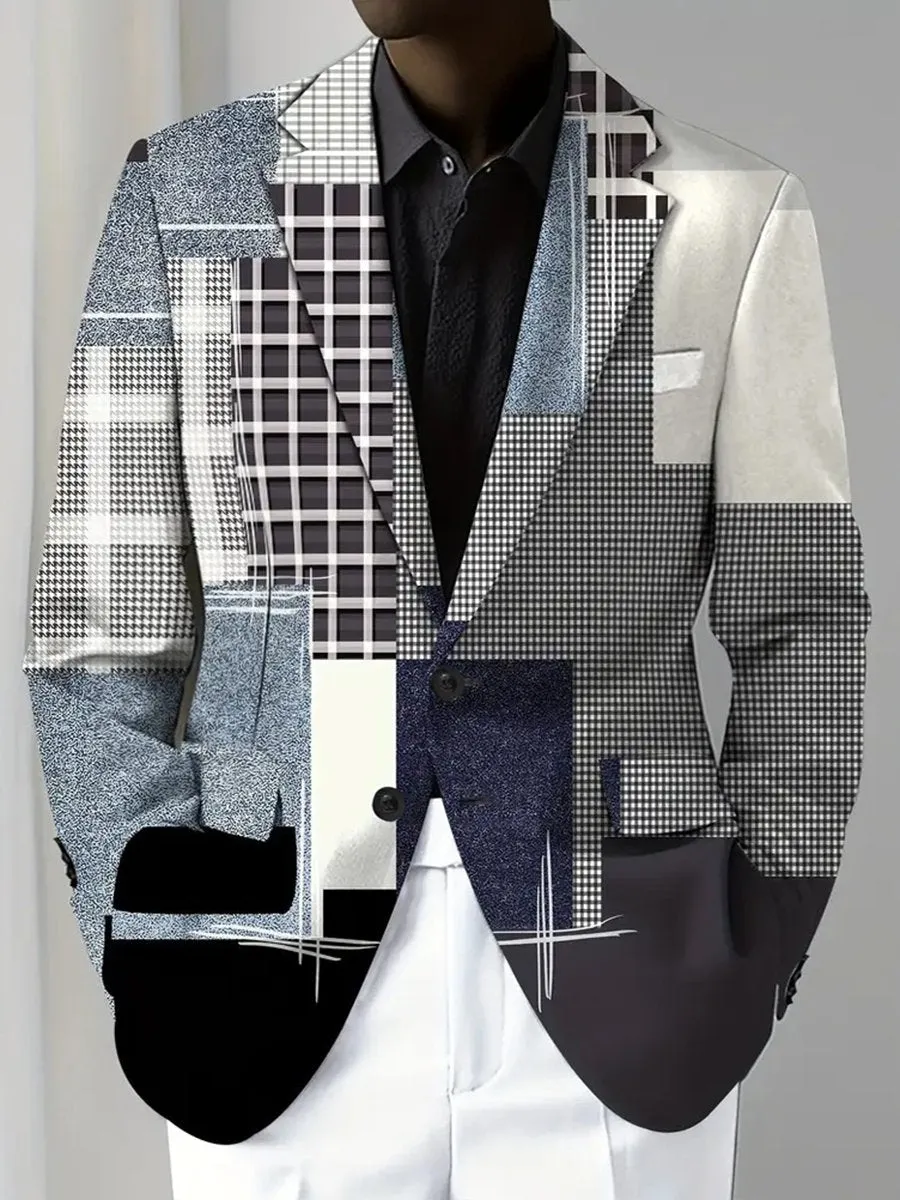 Vintage Patchwork Texture Print Single Breasted Blazer