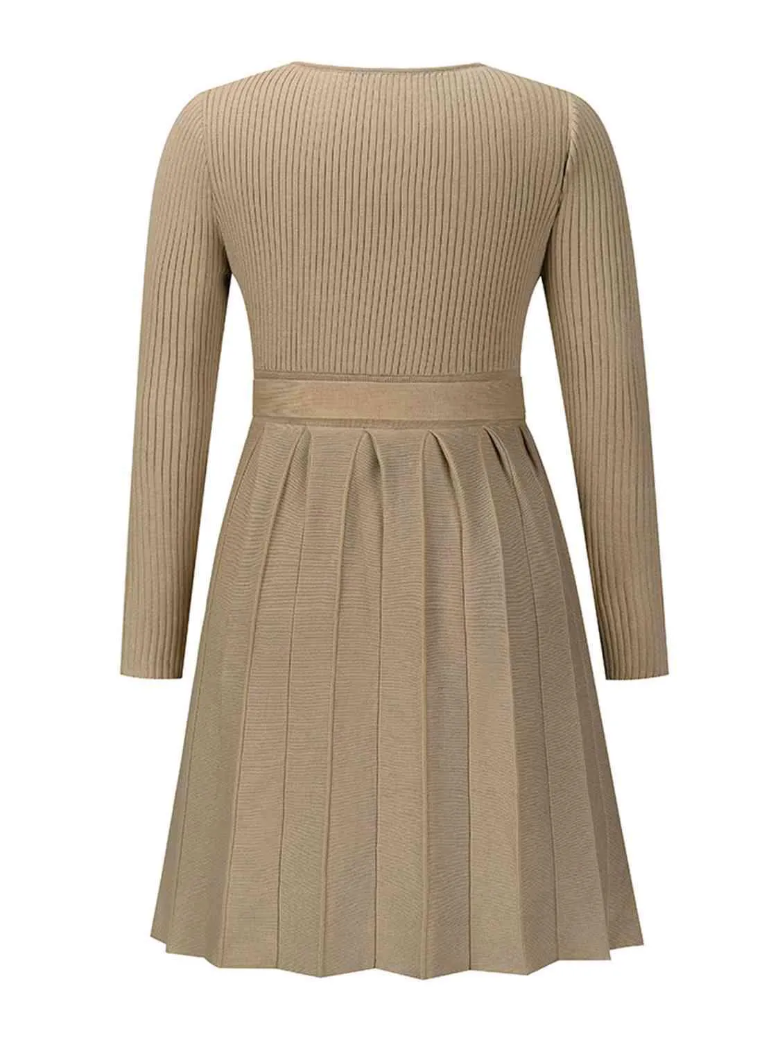 Warm In Style Tie Front Pleated Sweater Dress
