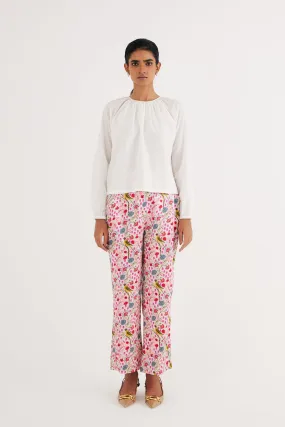White Cotton Silk Gathered Top