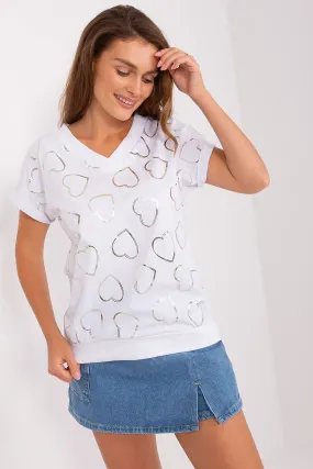 White Glittering Heart-Shaped T-Shirt