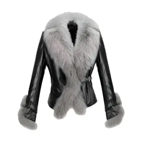 Women's Leather Jacket with Fur Trim – Stylish & Cozy