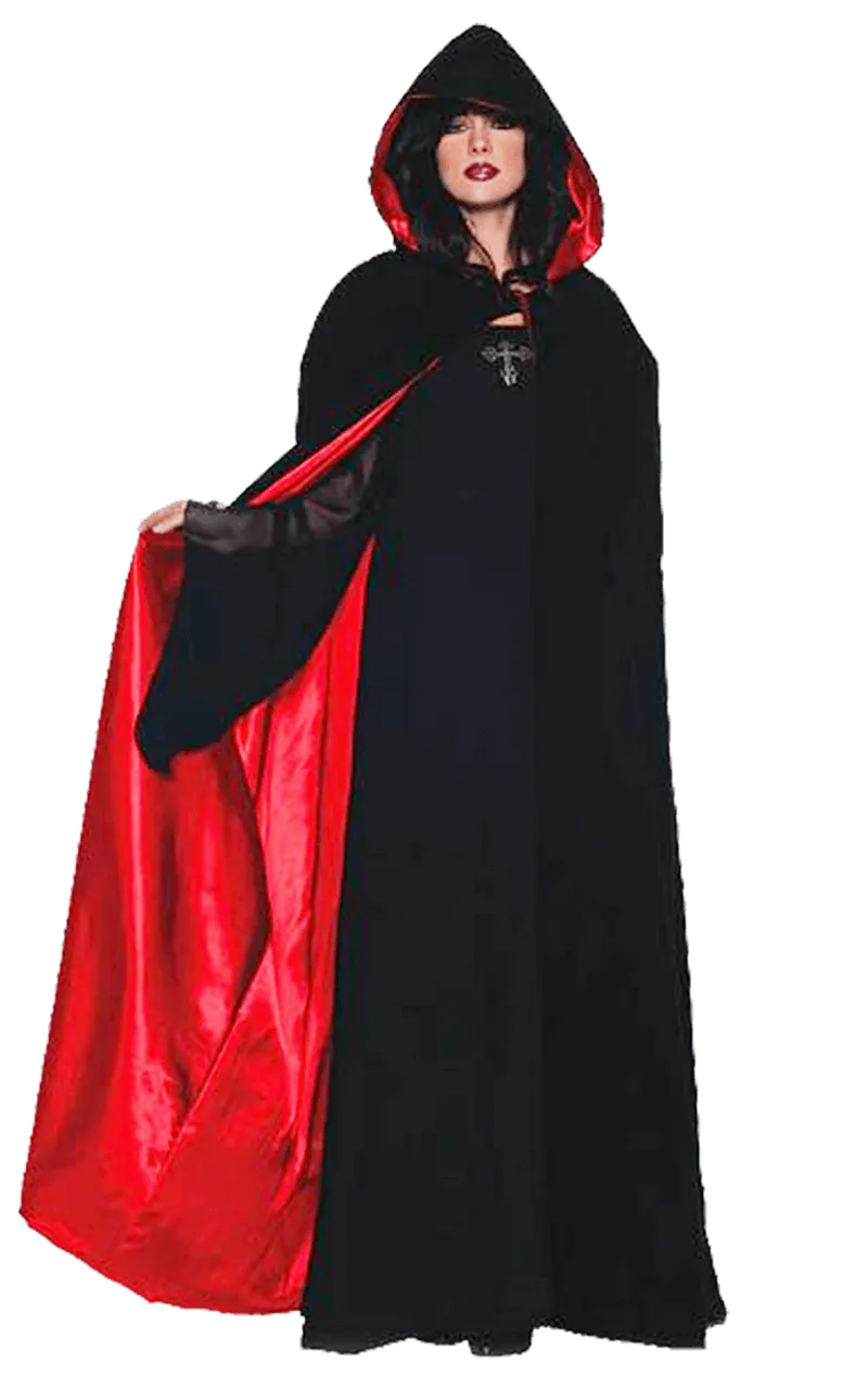 Womens Velvet & Satin Red Gothic Cape