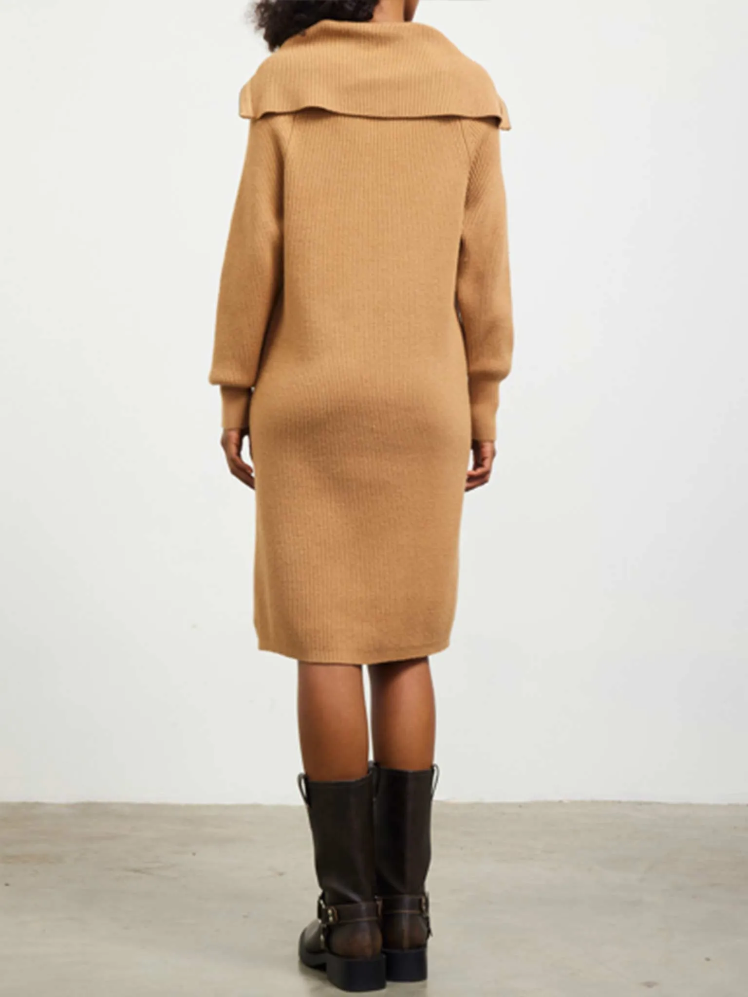 Zip-Up Mock Neck Sweater Dress