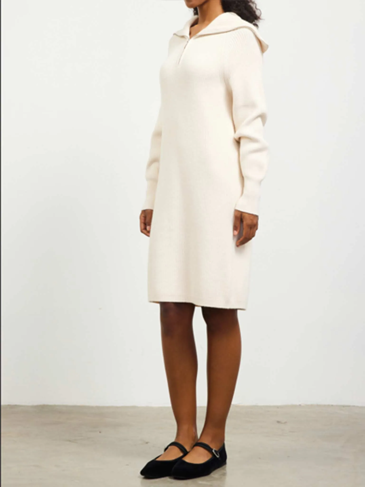 Zip-Up Mock Neck Sweater Dress