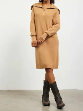 Zip-Up Mock Neck Sweater Dress