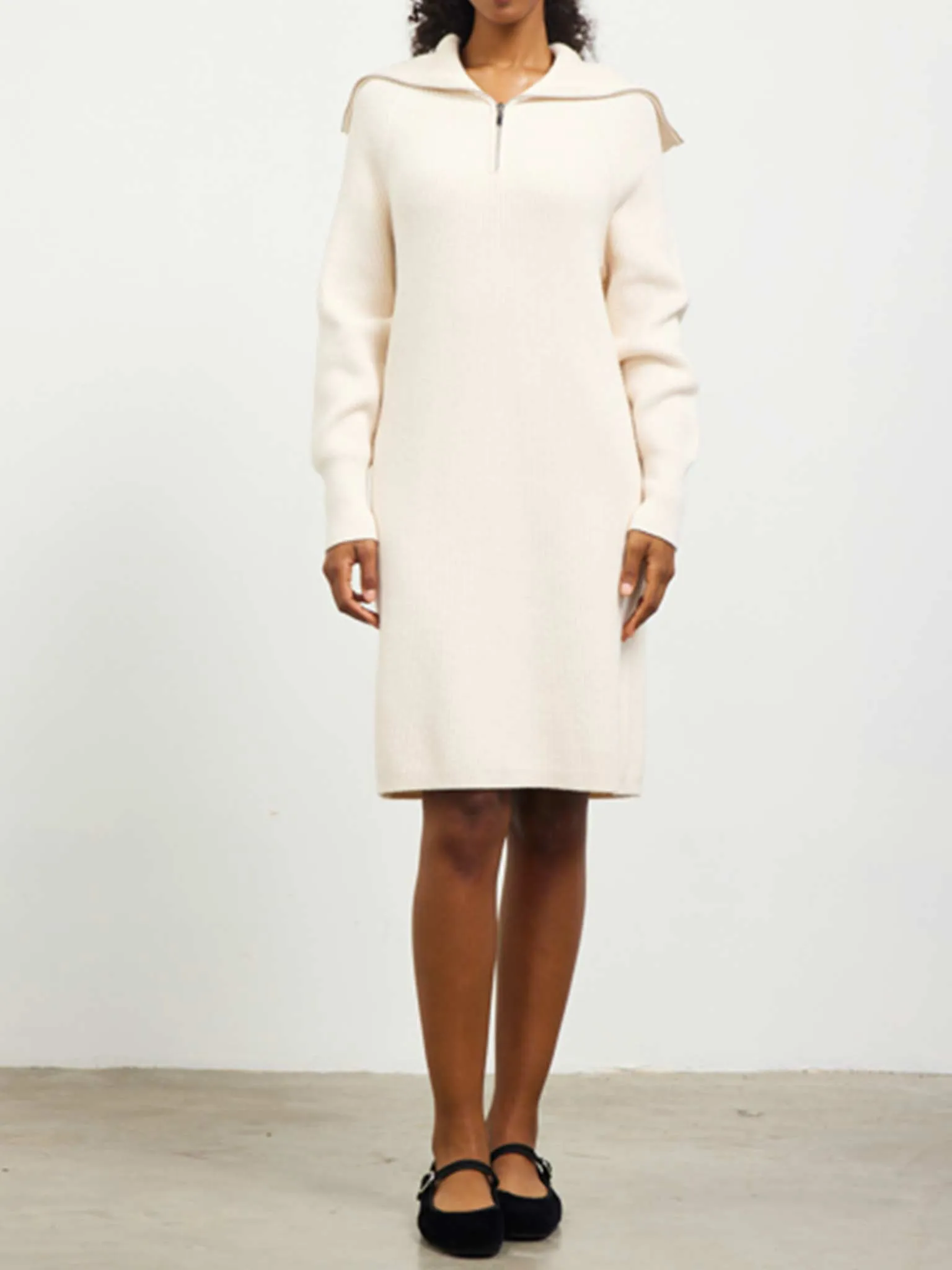 Zip-Up Mock Neck Sweater Dress